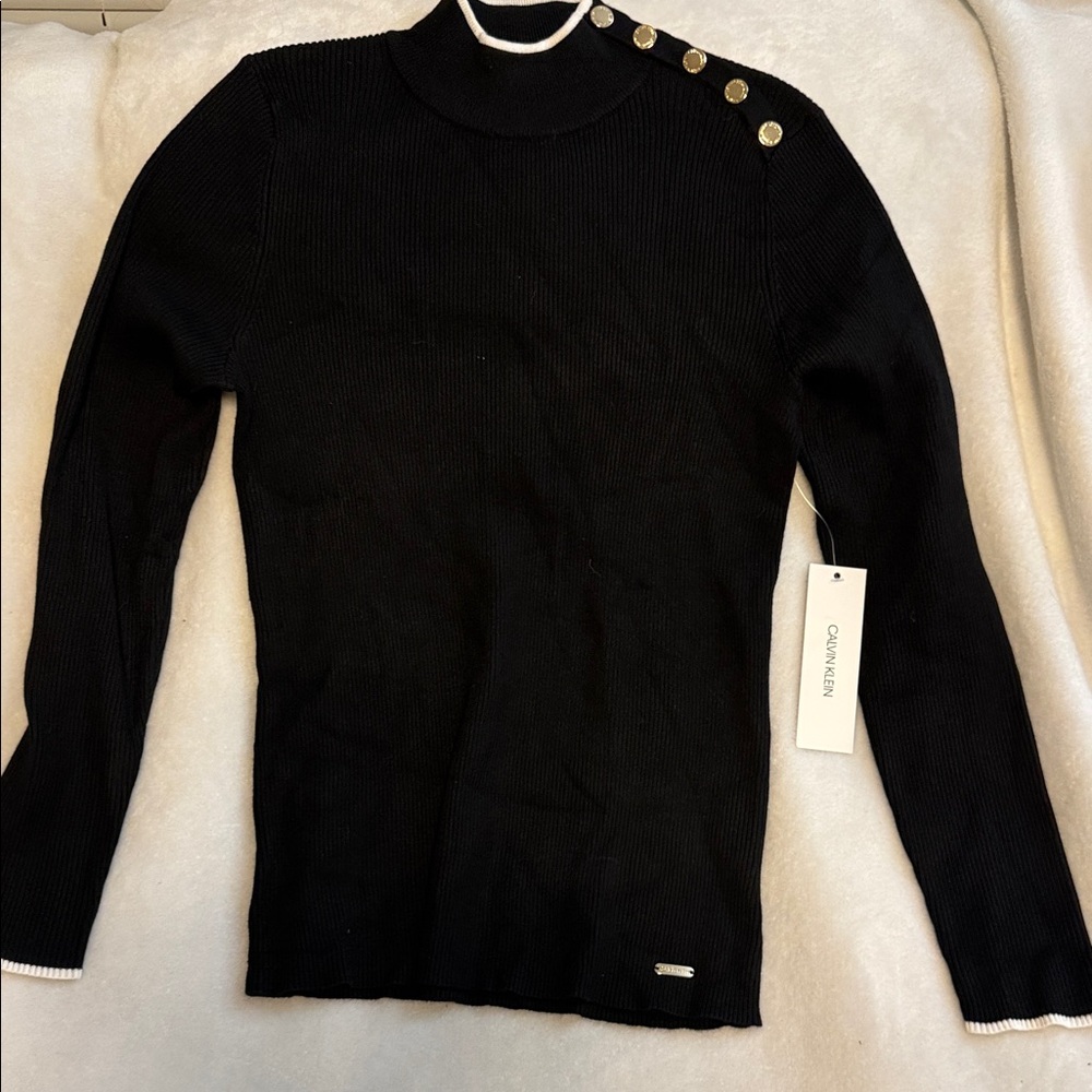 Calvin Klein Black Knit Top with Gold Buttons
